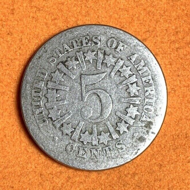 1866 Us Shield Nickel With Rays - First Year Five Cent Nickel - Free Shipping